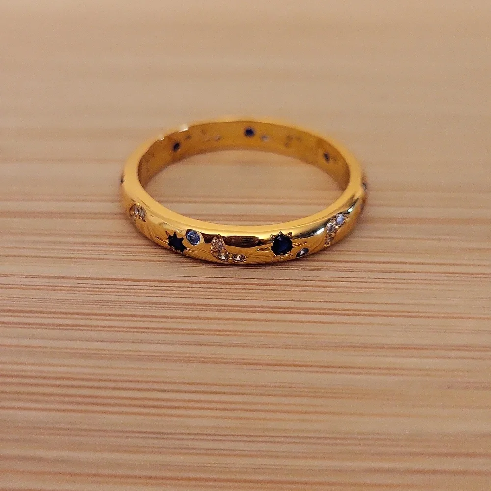 18k Over Sterling Silver Moon & Star Celestial Band Ring